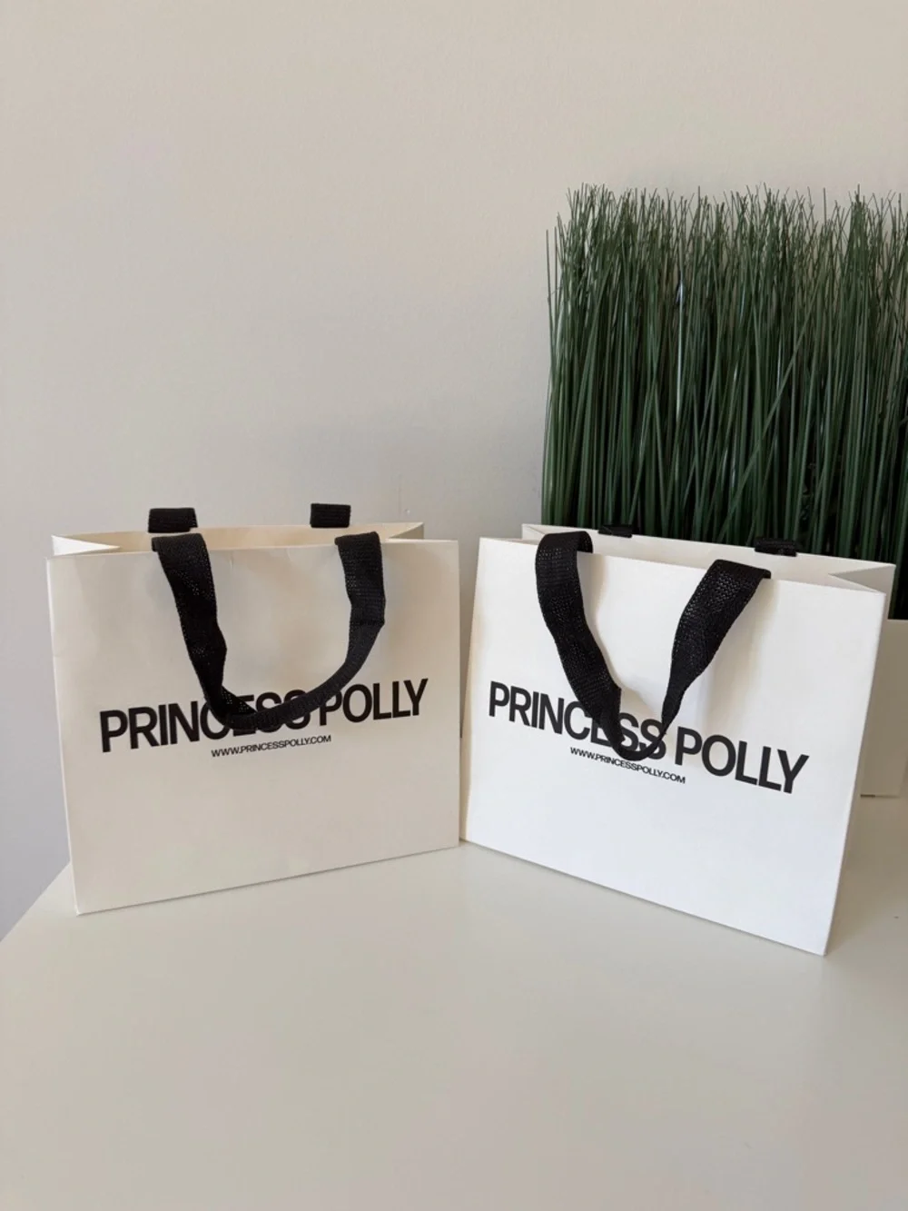 Princess Polly White Paper Shopping Bag with Black Logo